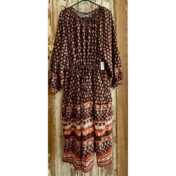 Old Navy Dresses & Skirts - Women's Old Navy Long-Sleeve Cinch Waist Tiered Poet Midi Dress - Brown - 3X